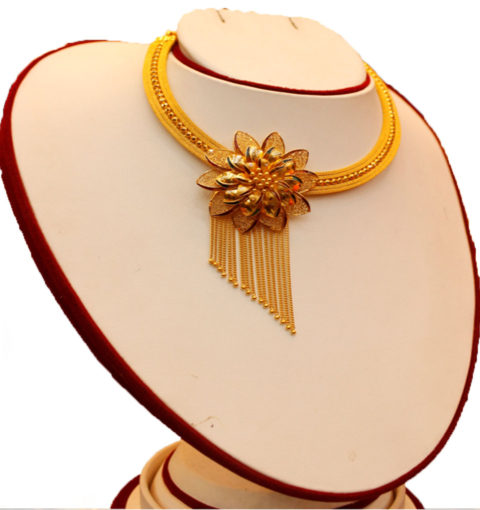 Traditional handmade gold necklace in Nepal.